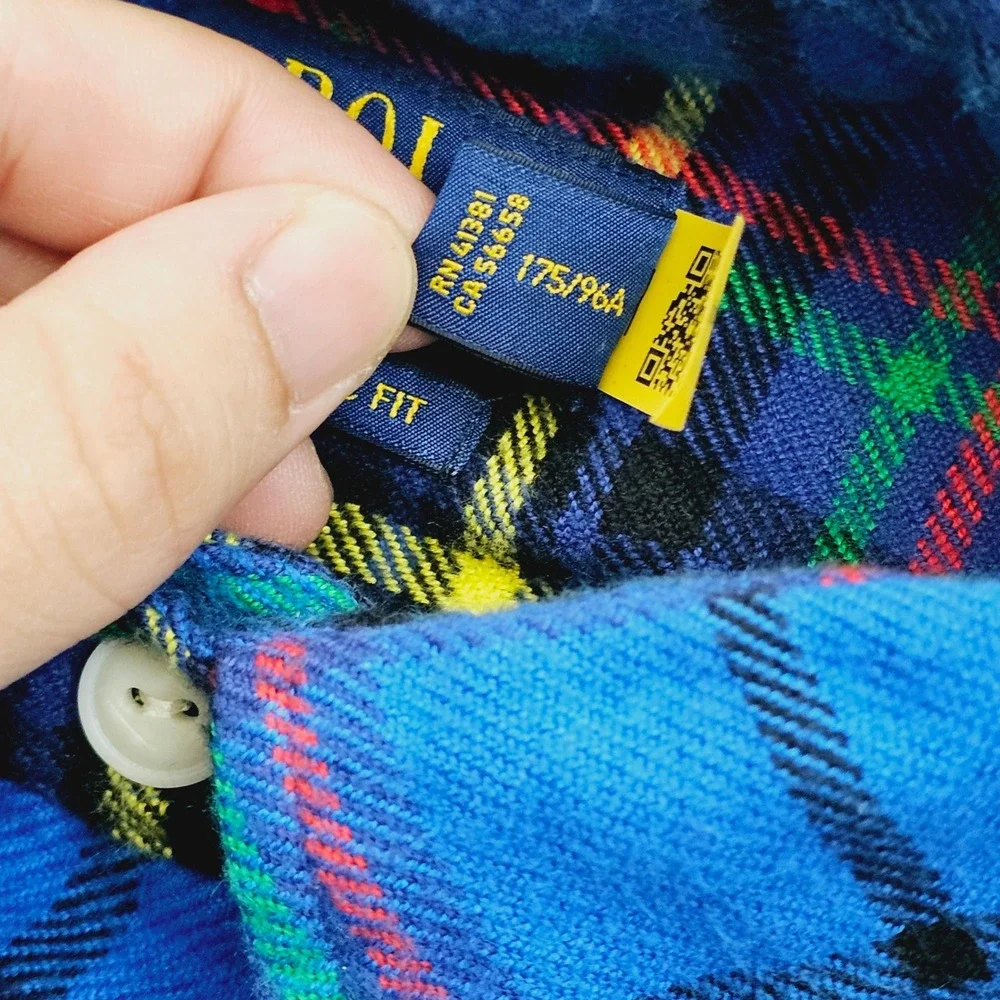 Polo Ralph Lauren Flannel Shirt Mens Medium Blue Plaid Classic Fit Cotton Tartan